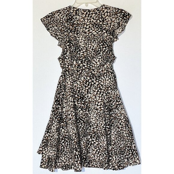 Free People Black Brown French Quarter Print Ruffle Wrap Mini Dress Sz XS - Picture 5 of 13